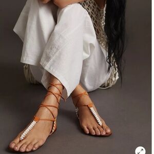 NEW Anthropologie Tie Up Thong Sandals Cedar Size 39